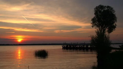 Water landscape at the sunset sky background. Stock Footage 54906569