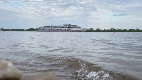 Water landscape with white ship. River cruise. Stock Footage 160042660