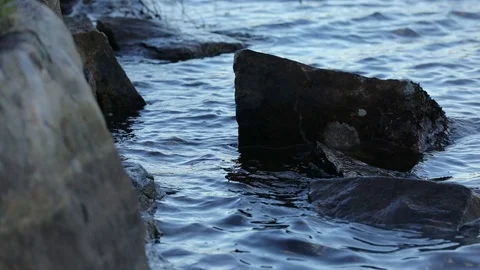 Water lapping up on the shore, wave action Stock Footage 93651963
