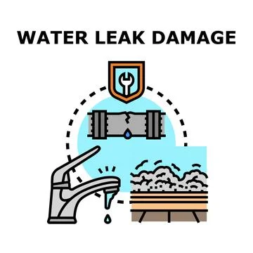 Water leak damage concept with leaking tap pipe Stock Illustration