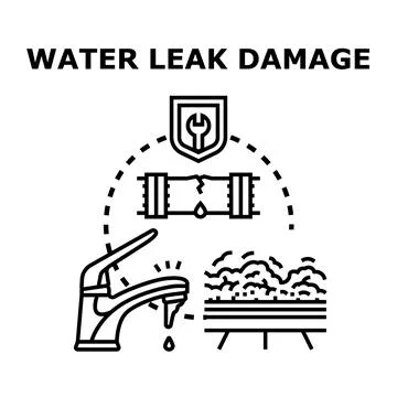 Water leak damage concept with leaking tap pipe Stock Illustration