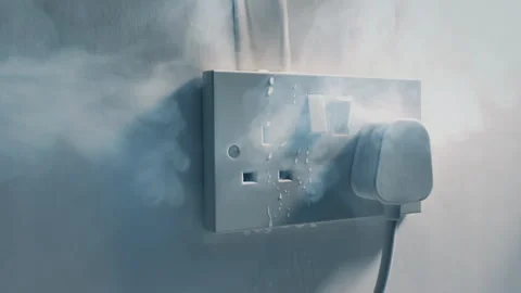 Water Leak Damages Plug Socket And Smoke Comes Out Stock Footage 296012929