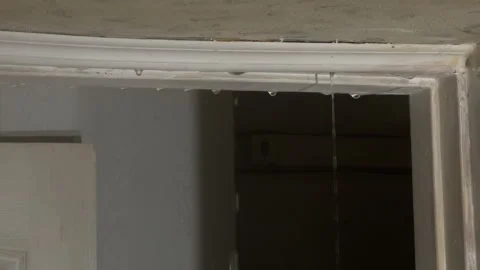 Water Leaking from Ceiling Through Door Frame. Flooded Apartment Emergency Water Stock Footage 344927833