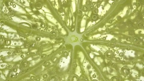 Water with Lemon Slices and exploding soda, air bubbles. Refreshing soft drink Stock Footage 201344646