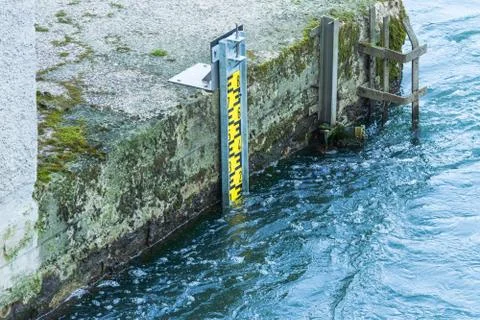 Water level indicator in the Ruhr Stock Photos