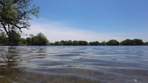 WATER LEVEL LAKE PAN Stock Footage 195679091