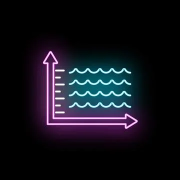 Water level rise graph neon icon evaluating global warming Stock Illustration