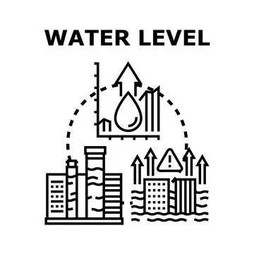 Water level rising causing flood risk in city Stock Illustration