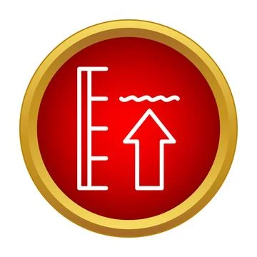 Water level rising indicator scale icon on red button Illustrazione stock