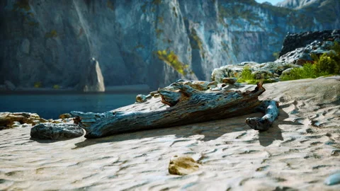 Water level to the steep coastal cliffs of the coast of the sea lagoon Stock Footage 233517269