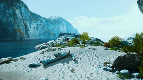 Water level to the steep coastal cliffs of the coast of the sea lagoon Video stock 235624430
