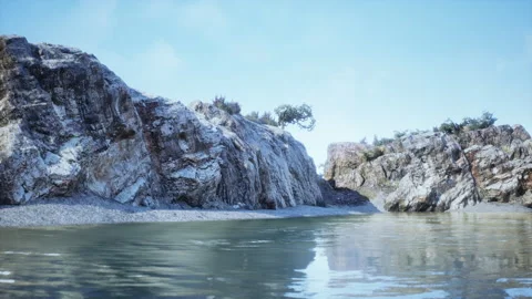 Water level to the steep coastal cliffs of the coast of the sea lagoon Stock Footage 239408449