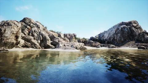 Water level to the steep coastal cliffs of the coast of the sea lagoon Stock Illustration