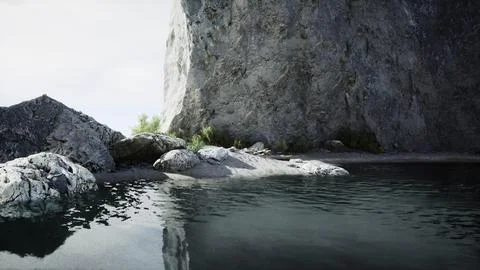 Water level to the steep coastal cliffs of the coast of the sea lagoon Stock Illustration