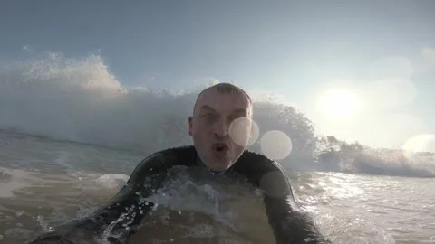 Water Level Surfer Caught in Breaking Wave in Mirissa Sri Lanka Stock Footage 340856862