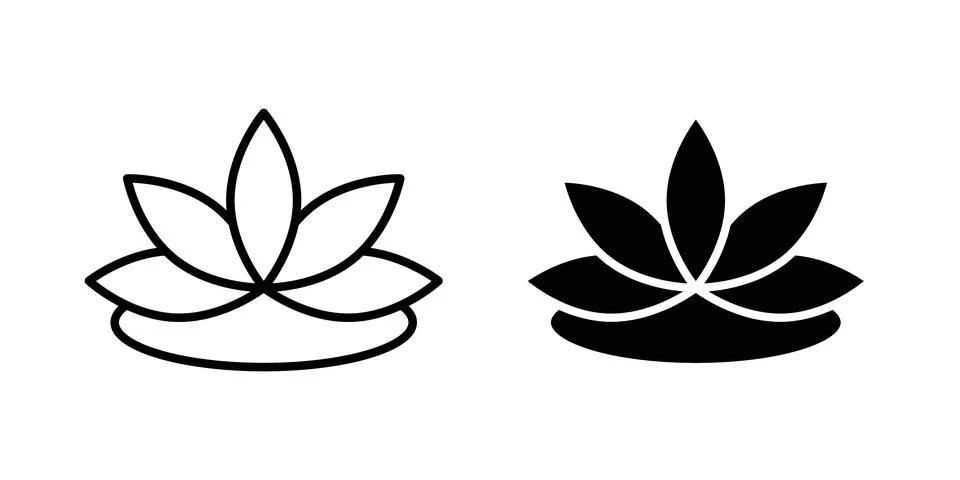 Water lily icon solid, line, and editable vector set. Stock Illustration