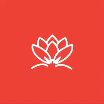Water Lily Line Icon On Red Background. Red Flat Style Vector Illustration Stock Illustration