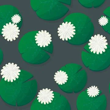 Water Lily seamless vector pattern floating over white background Stock Illustration