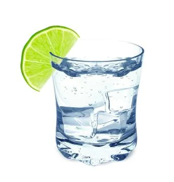 Water with lime isolated on white background Stock Photos