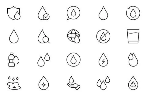 Water line icons set. Water editable stroke icons set. A refreshing collect.. Stock Illustration