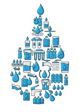 Water linear icons background. Aqua or liquid thin line illustration. イラスト素材