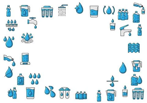 Water linear icons background. Aqua or liquid thin line illustration. 스톡 일러스트