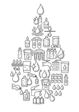 Water linear icons background. Aqua or liquid thin line illustration. 스톡 일러스트