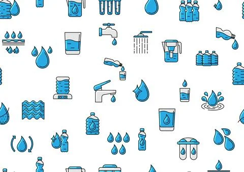 Water linear icons pattern. Aqua or liquid thin line illustration. イラスト素材