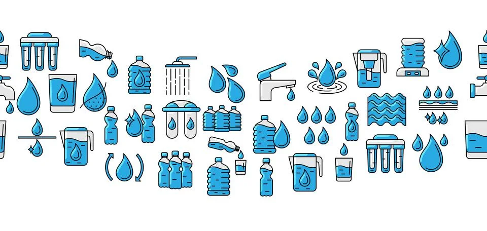 Water linear icons pattern. Aqua or liquid thin line illustration. 스톡 일러스트