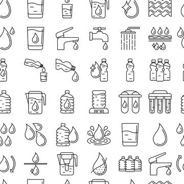 Water linear icons pattern. Aqua or liquid thin line illustration. Stock Illustration