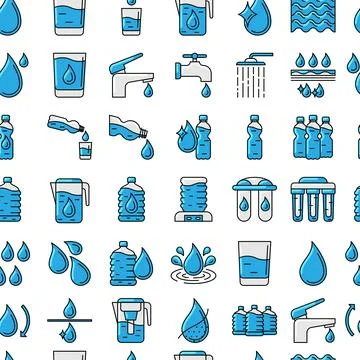 Water linear icons pattern. Aqua or liquid thin line illustration. 스톡 일러스트