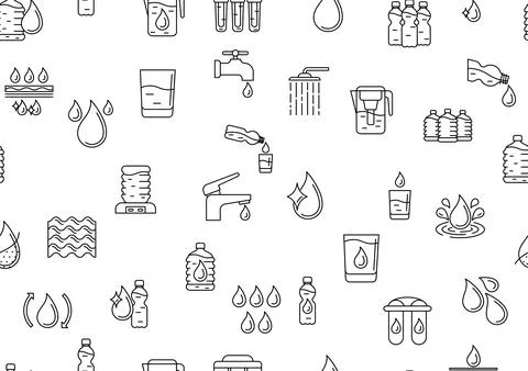 Water linear icons pattern. Aqua or liquid thin line illustration. 스톡 일러스트