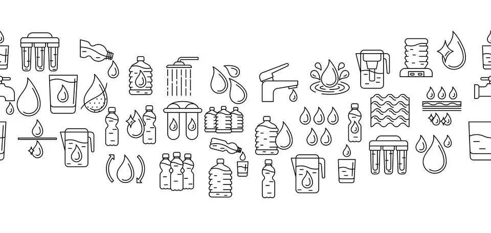 Water linear icons pattern. Aqua or liquid thin line illustration. 스톡 일러스트