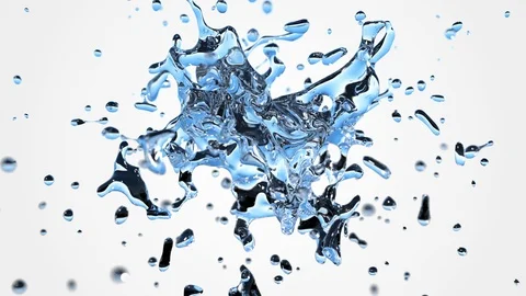 Water liquid explosion on white background with alpha channel. 3D render animati Stock Footage