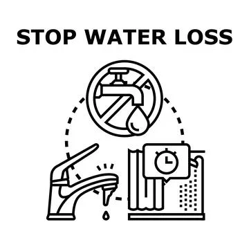 Water loss and saving concept with leaking faucet Stock Illustration