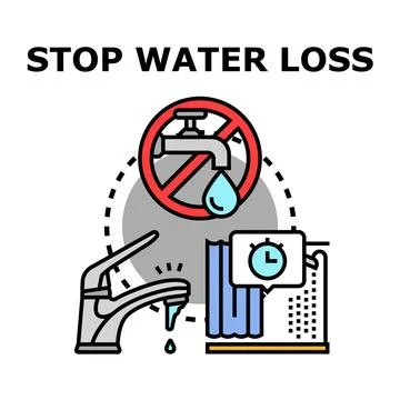 Water loss and saving concept with leaking faucet Stock Illustration