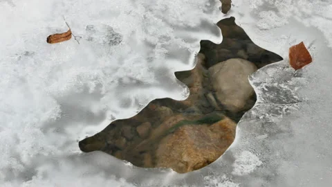 Water made a hole in ice shield Stock Footage 147262187