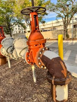 Water main pipe with back flow prevention and double block 스톡 사진