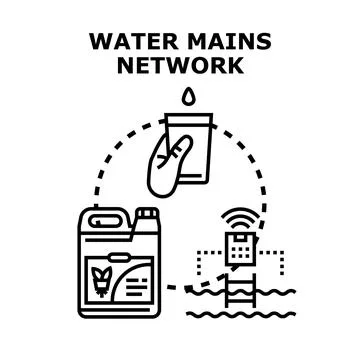 Water mains network concept linking clean water and swimming pool Stock Illustration