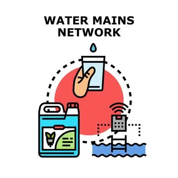 Water mains network concept linking clean water and swimming pool Stock Illustration