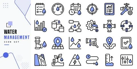 Water Management Utility Supply System Line Icons Vector Stock Illustration