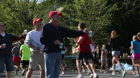 Water for marathon runners  EDITORIAL USE ONLY Stock Footage 22656321