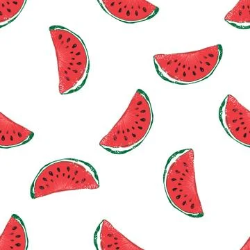 Water Melon Hand drawn Seamless Pattern Vector Illustration. Stock Illustration