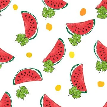 Water Melon Hand drawn Seamless Pattern Vector Illustration. Stock Illustration