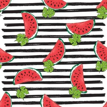 Water Melon Seamless Pattern Striped Vector Illustration. Stock Illustration