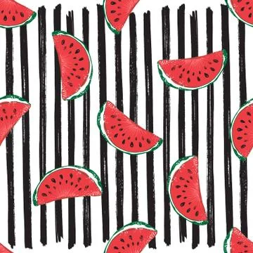 Water Melon Seamless Pattern Striped Vector Illustration. 库存插图
