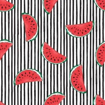 Water Melon Seamless Pattern Striped Vector Illustration. 库存插图