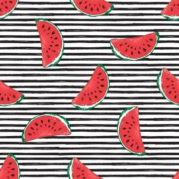 Water Melon Seamless Pattern Striped Vector Illustration. 库存插图