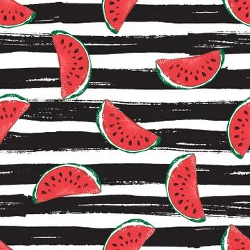 Water Melon Seamless Pattern Striped Vector Illustration. Illustrazione stock