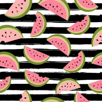 Water Melon Seamless Pattern Striped Vector Illustration Stock Illustration